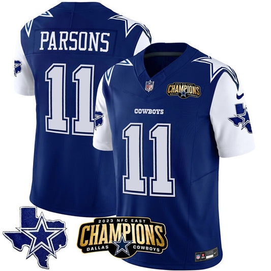 Men's Dallas Cowboys #11 Micah Parsons Blue/White 2023 F.U.S.E. NFC East Champions Patch Football Stitched Jersey