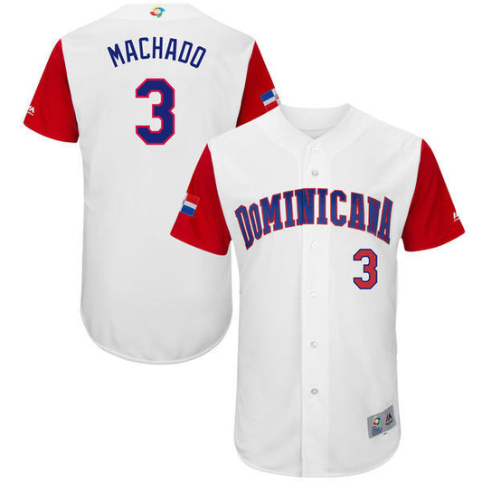 Men's Dominican Republic Baseball 3 Manny Machado White 2017 World Baseball Classic Jersey