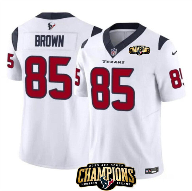 Men's Houston Texans #85 Noah Brown White 2023 F.U.S.E. AFC South Champions Patch Vapor Untouchable Limited Football Stitched Jersey