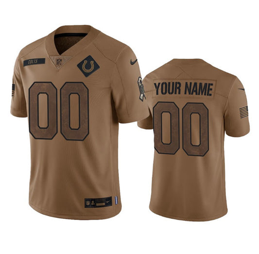 Men's Indianapolis Colts Active Player Custom 2023 Brown Salute To Service Limited Football Stitched Jersey