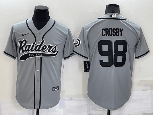 Men's Las Vegas Raiders #98 Maxx Crosby Grey Stitched Cool Base Baseball Jersey