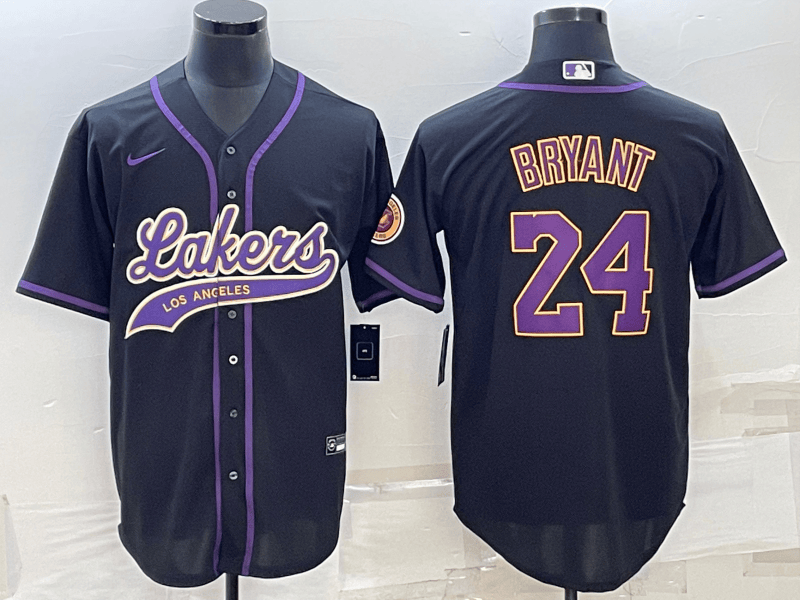 Men's Los Angeles Lakers #24 Kobe Bryant Black Cool Base Stitched Baseball Basketball Jersey