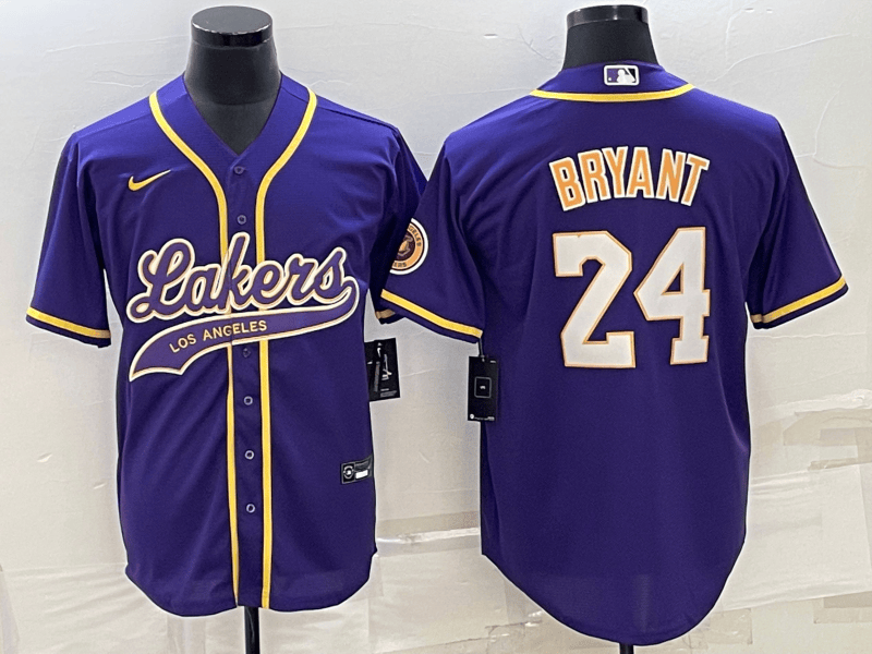 Men's Los Angeles Lakers #24 Kobe Bryant Purple Cool Base Stitched Baseball Basketball Jersey