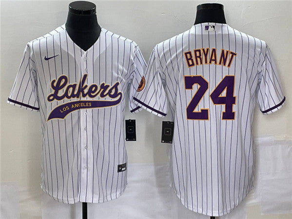 Men's Los Angeles Lakers #24 Kobe Bryant White Cool Base With Patch Stitched Baseball Basketball Jersey