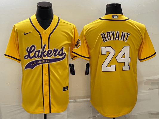 Men's Los Angeles Lakers #24 Kobe Bryant Yellow Cool Base Stitched Baseball Basketball Jersey