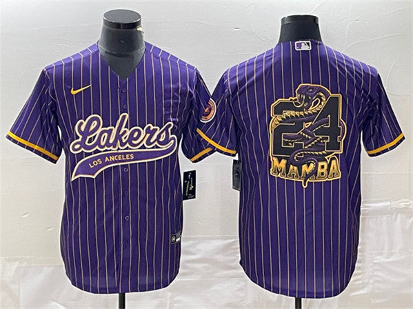 Men's Los Angeles Lakers #24 Mamba Big Logo Purple Cool Base Stitched Baseball Basketball Jersey