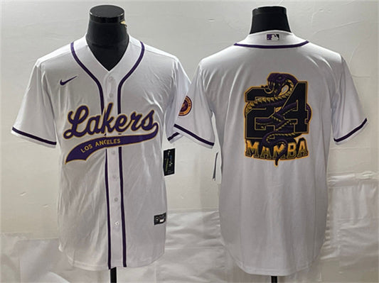 Men's Los Angeles Lakers #24 Mamba Big Logo White Cool Base Stitched Baseball Basketball Jersey