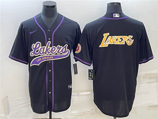 Men's Los Angeles Lakers Black Big Logo Cool Base Stitched Baseball Basketball Jersey