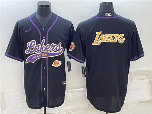 Men's Los Angeles Lakers Black Big Logo With Patch Cool Base Stitched Baseball Basketball Jersey