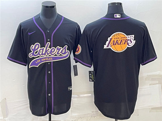 Men's Los Angeles Lakers Black Team Big Logo Cool Base Stitched Baseball Basketball Jersey