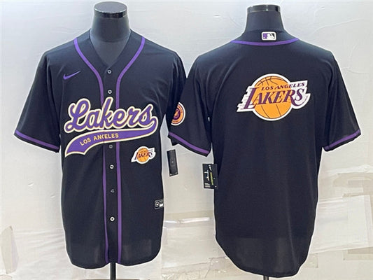 Men's Los Angeles Lakers Black Team Big Logo With Patch Cool Base Stitched Baseball Basketball Jersey