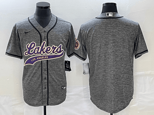 Men's Los Angeles Lakers Blank Gray Cool Base With Patch Stitched Baseball Basketball Jersey