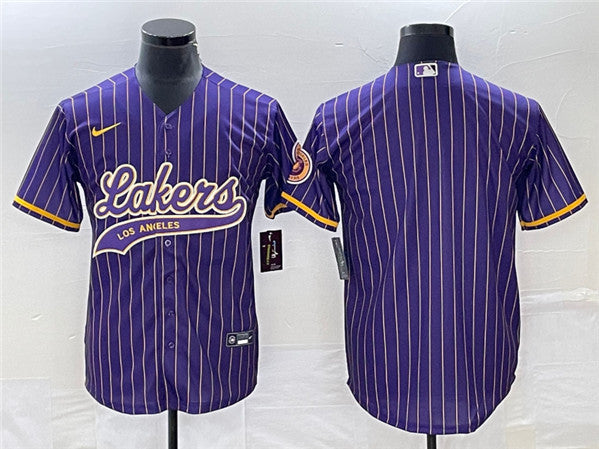 Men's Los Angeles Lakers Blank Purple Cool Base With Patch Stitched Baseball Basketball Jersey