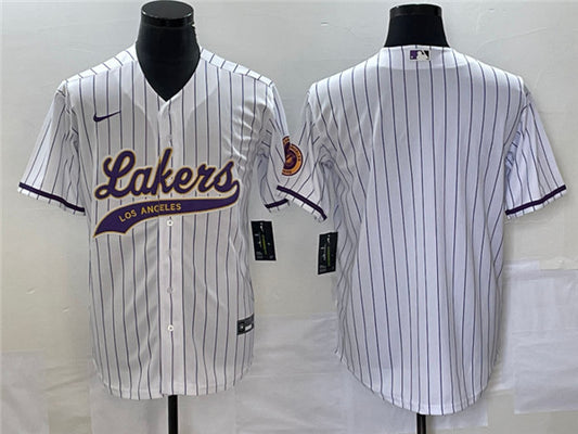 Men's Los Angeles Lakers Blank White Cool Base With Patch Stitched Baseball Basketball Jersey