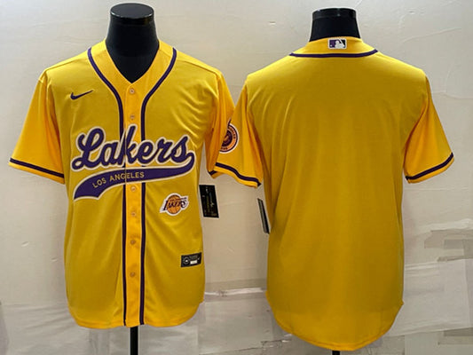 Men's Los Angeles Lakers Blank Yellow With Patch Cool Base Stitched Baseball Basketball Jersey