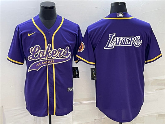 Men's Los Angeles Lakers Purple Big Logo Cool Base Stitched Baseball Basketball Jersey