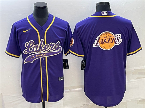 Men's Los Angeles Lakers Purple Team Big Logo Cool Base Stitched Baseball Basketball Jersey