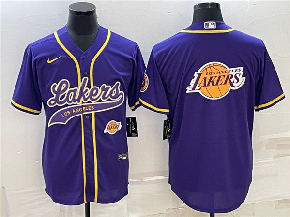 Men's Los Angeles Lakers Purple Team Big Logo With Patch Cool Base Stitched Baseball Basketball Jersey