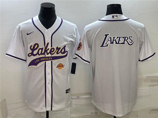 Men's Los Angeles Lakers White Team Big Logo With Patch Cool Base Stitched Baseball Basketball Jersey