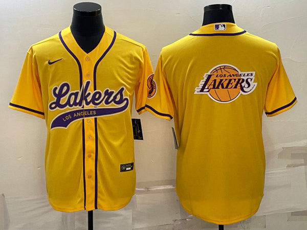 Men's Los Angeles Lakers Yellow Team Big Logo Cool Base Stitched Baseball Basketball Jersey