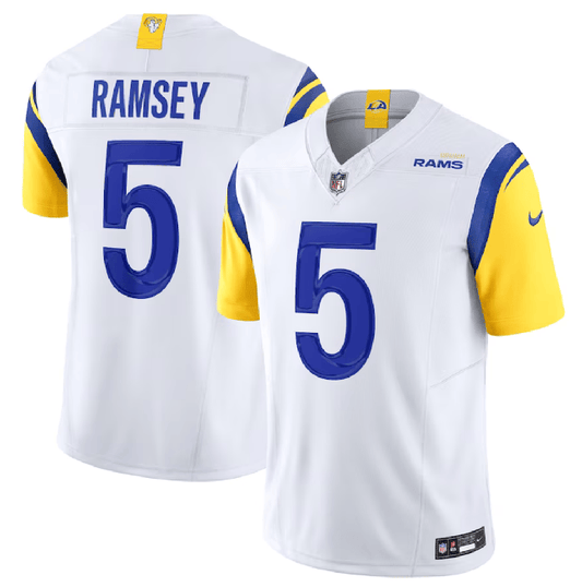 Men's Los Angeles Rams #5 Jalen Ramsey White 2023 F.U.S.E. Untouchable Limited Football Stitched Jersey