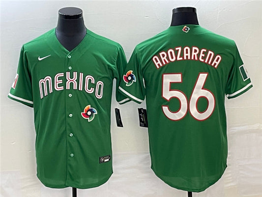 Men's Mexico Baseball #56 Randy Arozarena 2023 Green World Baseball Classic With Patch Stitched Jersey