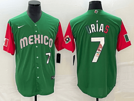 Men's Mexico Baseball #7 Julio UrÃ­as 2023 Green World Baseball Classic With Patch Stitched Jersey