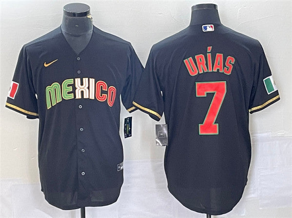 Men's Mexico Baseball #7 Julio UrÃ­as Black 2023 World Baseball Classic Stitched Jersey