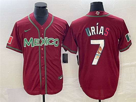 Men's Mexico Baseball #7 Julio UrÃ­as Red 2023 World Baseball Classic Stitched Jersey