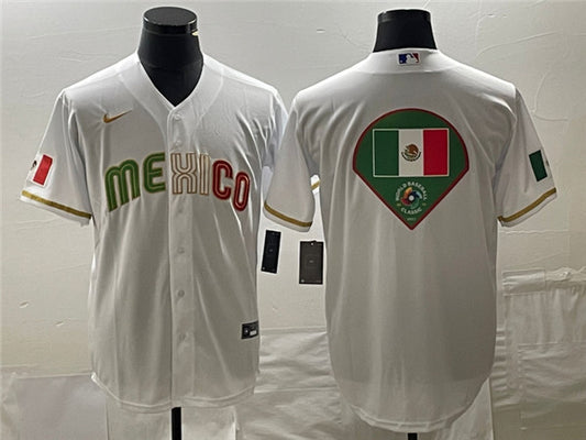 Men's Mexico Baseball White 2023 World Baseball Classic Team Big Logo Stitched Jersey