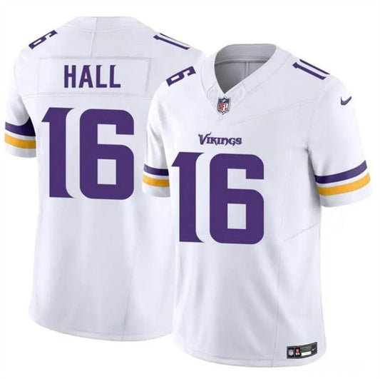 Men's Minnesota Vikings #16 Jaren Hall White 2023 F.U.S.E. Untouchable Limited Football Stitched Jersey