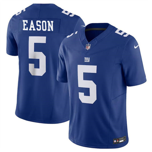 Men's New York Giants #5 Jacob Eason Blue 2023 F.U.S.E. Untouchable Limited Football Stitched Jersey