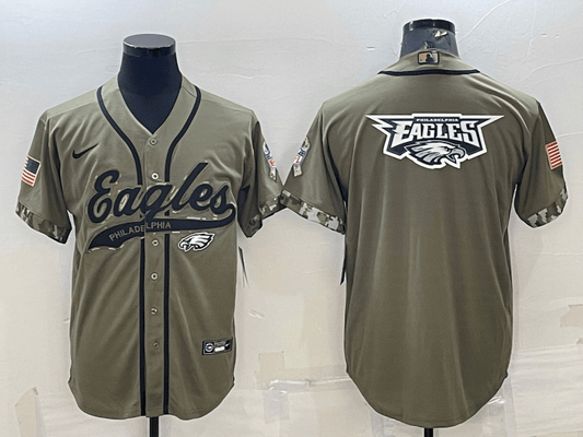 Men's Philadelphia Eagles Olive Salute to Service Team Big Logo Cool Base Stitched Baseball Jersey