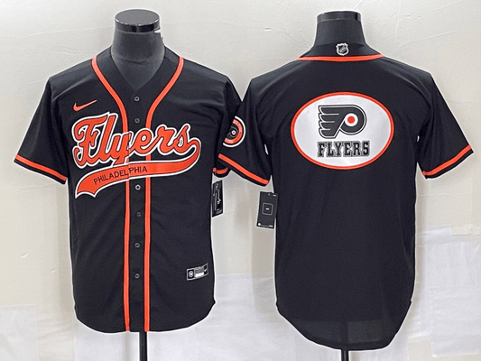 Men's Philadelphia Flyers Black Team Big Logo Cool Base Stitched Baseball Hockey Jersey