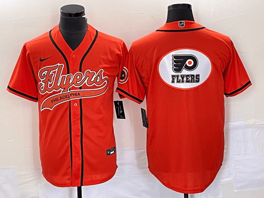 Men's Philadelphia Flyers Orange Team Big Logo Cool Base Stitched Baseball Hockey Jersey