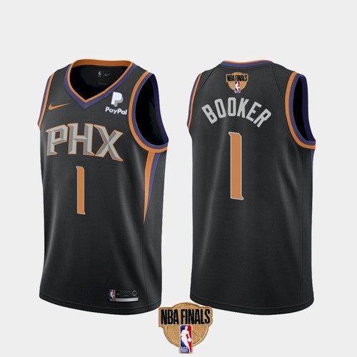 Men's Phoenix Suns #1 Devin Booker 2021 Black Finals Statement Edition Stitched Basketball Jersey (Check description if you want Women or Youth size)