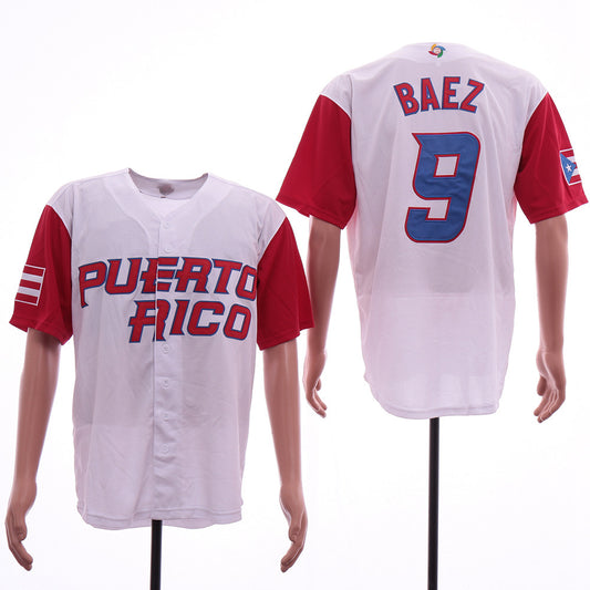 Men's Puerto Rico 9 Javier Baez White 2017 World Baseball Classic Jersey