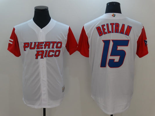 Men's Puerto Rico Baseball 15 Carlos Beltran White 2017 Worl Baseball Classic Jersey