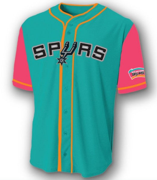 Men's San Antonio Spurs Teal Pink Cool Base Stitched Baseball Basketball Jersey