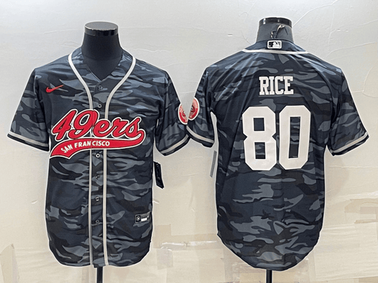 Men's San Francisco 49ers #80 Jerry Rice White Name Grey Camo With Patch Cool Base Stitched Baseball Jersey