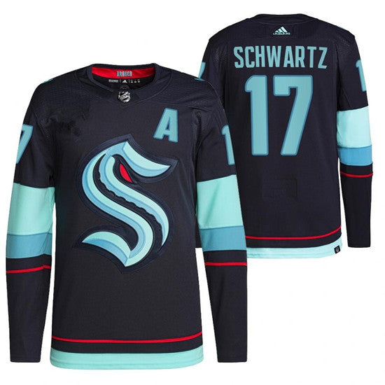 Men's #17 Jaden Schwartz Navy Stitched Hockey Jersey