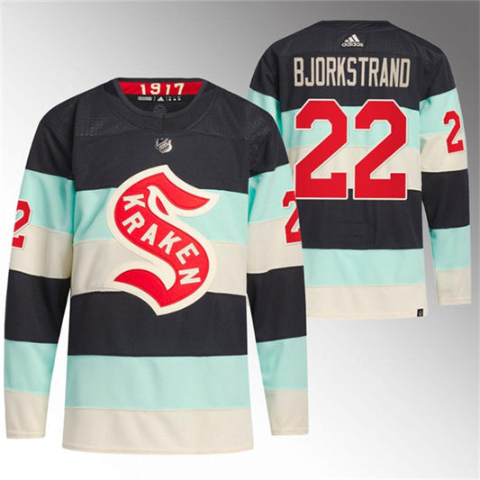 Men's #22 Oliver Bjorkstrand Deep Sea Blue 2024 Winter Classic Primegreen Stitched Hockey Jersey