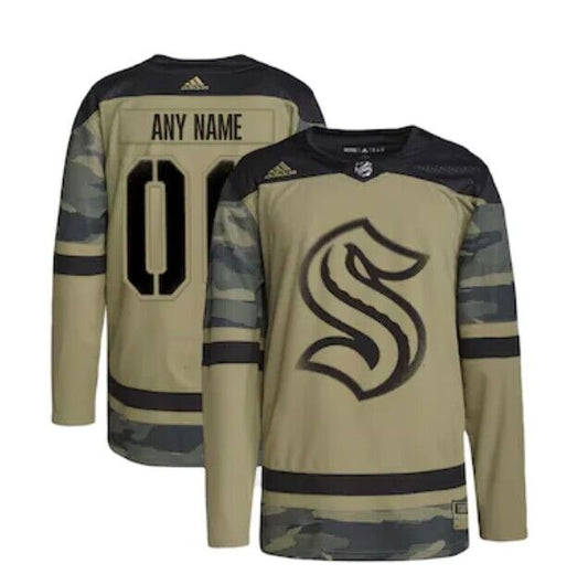 Men's Custom Olive Salute To Service Stitched Hockey Jersey