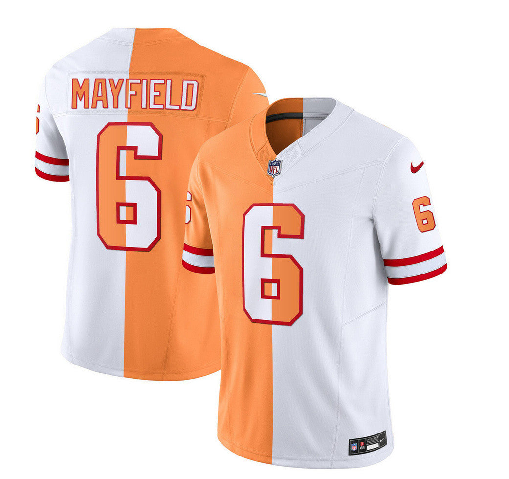 Men's Tampa Bay Buccaneers #6 Baker Mayfield 2023 F.U.S.E. White/Gold Split Throwback Limited Football Stitched Jersey