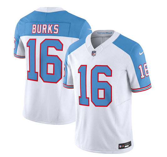 Men's Tennessee Titans #16 Treylon Burks White/Blue 2023 F.U.S.E. Limited Throwback Football Stitched Jersey