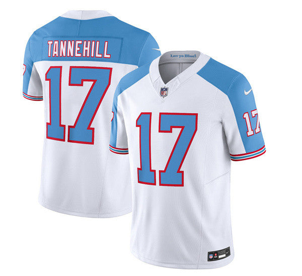 Men's Tennessee Titans #17 Ryan Tannehill White/Blue 2023 F.U.S.E. Limited Throwback Football Stitched Jersey