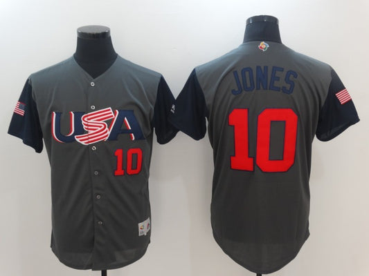 Men's USA Baseball 10 Adam Jones Gray 2017 World Baseball Classic Jersey