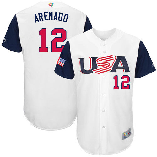 Men's USA Baseball 12 Nolan Arenado White 2017 World Baseball Classic Jersey