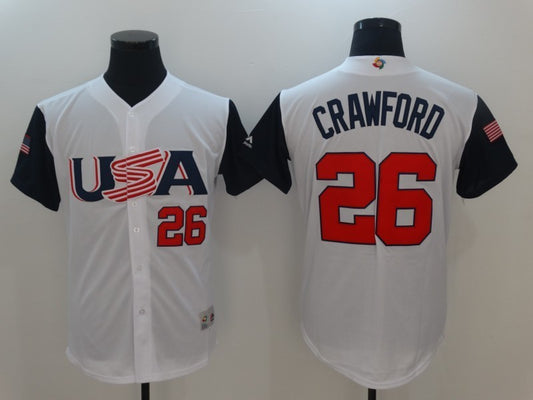 Men's USA Baseball 26 Brandon Crawford White 2017 World Baseball Classic Jersey