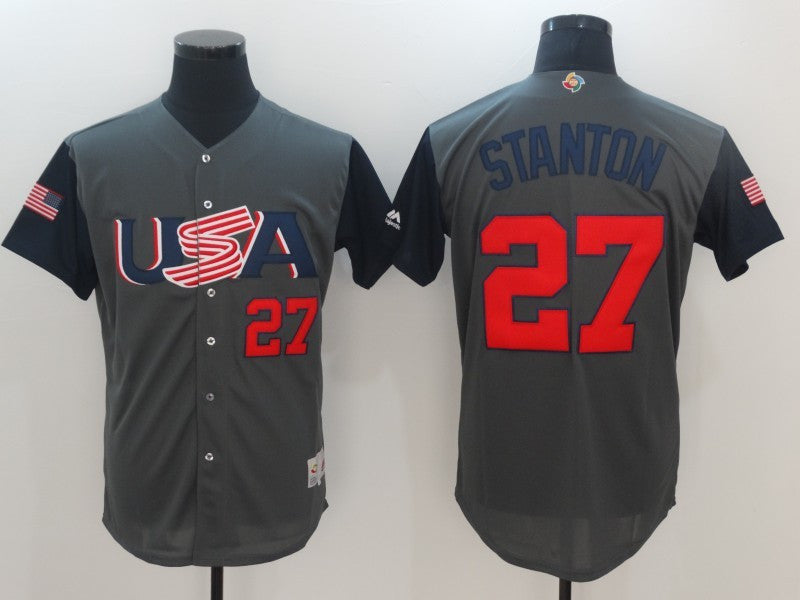 Men's USA Baseball 27 Giancarlo Stanton Gray 2017 World Baseball Classic Jersey